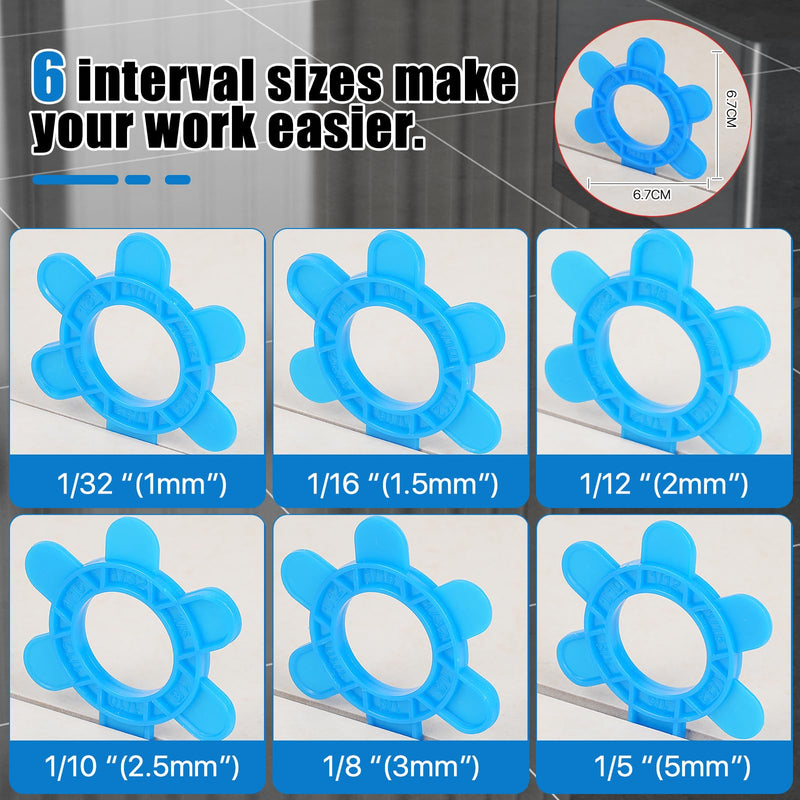 200 Pcs Reusable Hexagon Tile Spacers 1–5mm, 6 Sizes in 1 Large 6.7cm Plastic Tile Leveling Shims, Colour Coded Gap Clips for Wall & Floor Tiling, Fast Removal (Blue) 200Pcs Blue