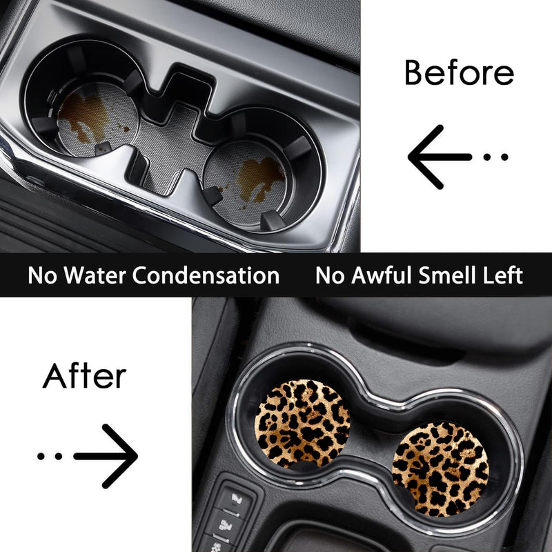 2 Pack Car Coasters for Cup Holders,Brown Leopard Car Coasters,2.75" Universal Size Anti Slip Rubber Mat,Cheetah Cup Holder Decal,Cute Auto Accessories Interior for Women Leopard Print 2PCS