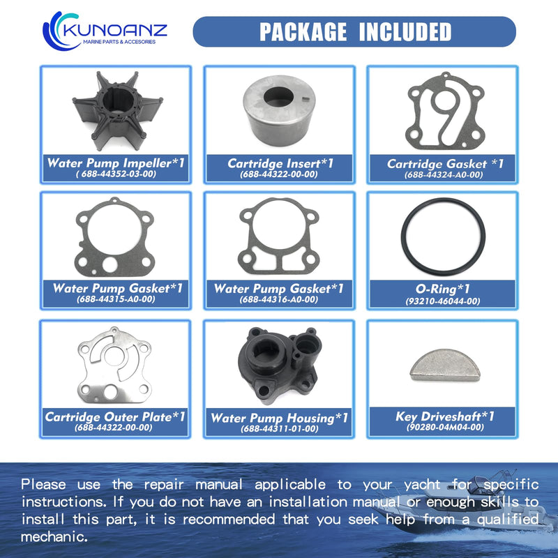 692-W0078-02-00,692-W0078-01-00,692-W0078-A0-00,692-W0078-00-00 Water Pump Impeller Repair Kit For Yamaha 60 70 75 85 90 HP 2-Stroke Outboard Sierra 18-3370 18-3371 60HP 70HP 75HP 85HP 90HP 1984-2009 60 70 75 85 90(Housing)
