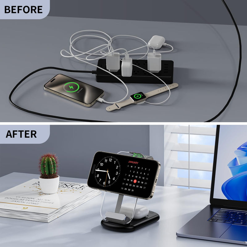 2024 Version 3 in 1 Wireless Fast Charging Station for iPhone Apple Watch,Foldable Charger Stand Dock Multiple Devices for 15/14/13/12,iWatch Ultra/SE/9/8/7/6/5/4/3/2/1, Air Pods 3/2/Pro (White) white