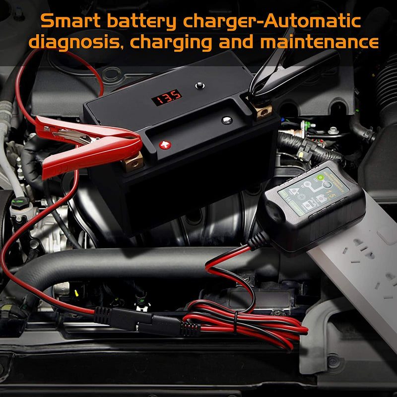 Battery Charger Automatic 6V 12V 1.5A, Trickle Charger Suitable for AGM Gel SLA VRLA Flood Lead-Acid Batteries, Starting Batteries for Auto Car Motorcycle, Dual Voltage Output Detection and Repair