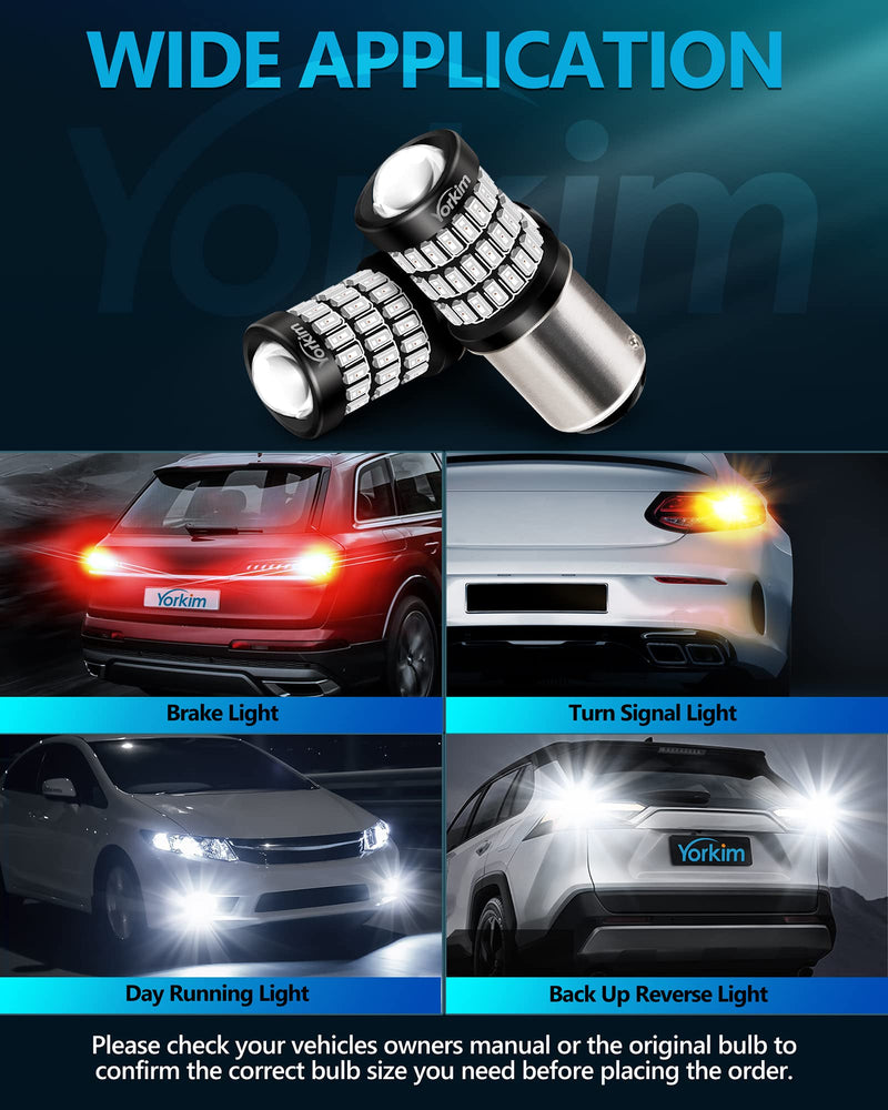 Yorkim Bright 1157 LED Bulbs Red, 1157 Brake Light Bulb, 9-30V 1157 2057 2357 7528 BAY15D LED Bulb with Projector Replacement for Back Up Reverse Lights or Tail Lights - Red 1157-2 Pack