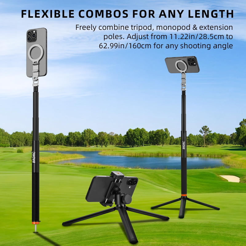 BRDRC Golf Tripod & Monopod Magnetic Phone Stand Holder Golf Selfie Stick Recording Stick Aluminum Golf Swing Training Aid with Mag Safe Adapter & Phone Clip for MagSafe/iPhone Android Accessories