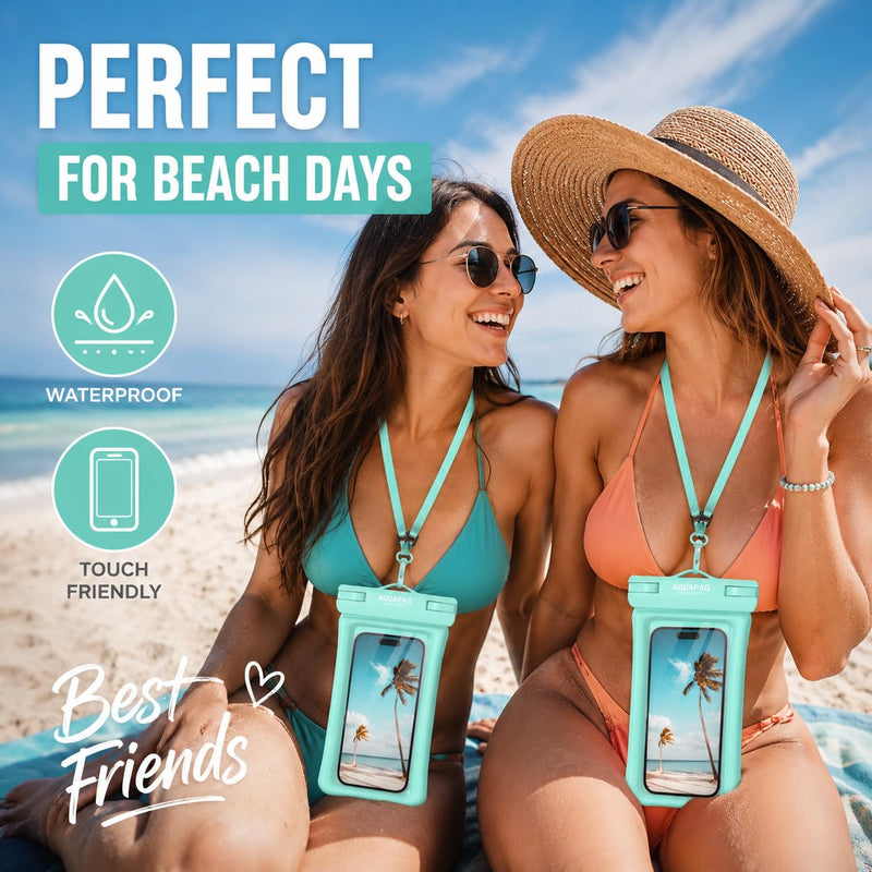 IP68 Waterproof Phone Pouch 2 Pack-Up to 8.0"，Adjustable Neck Lanyard Floating Waterproof Phone Case for iPhone,Phone Dry Bags for Vacation Beach Pool Travel Essentials Green