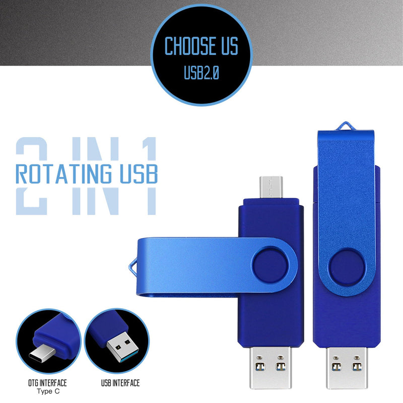 USB Flash Drive 128GB Thumb Drive,USB 2.0 Jump Drive Portable,Pen Drive Metal Swivel,High Speed for Data Storage 2-Pack Blue 128GB-2PACK