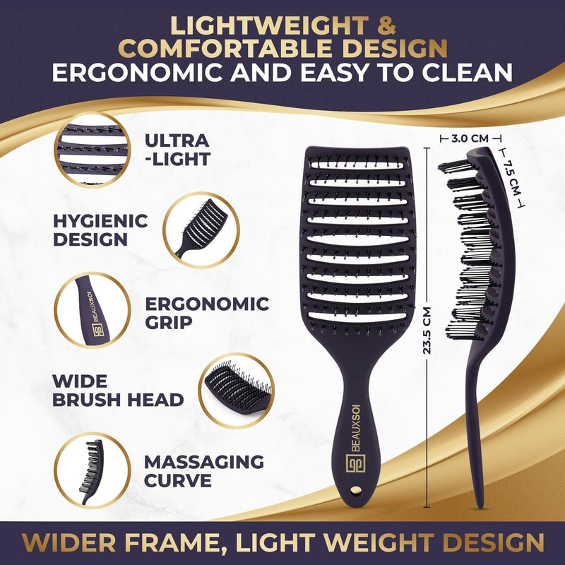  [AUSTRALIA] - BEAUXSOI Vented Detangling Brush for Wet or Dry, Thick, Coily, and Curly Hair | Curved Vent Brush for Blow Drying
