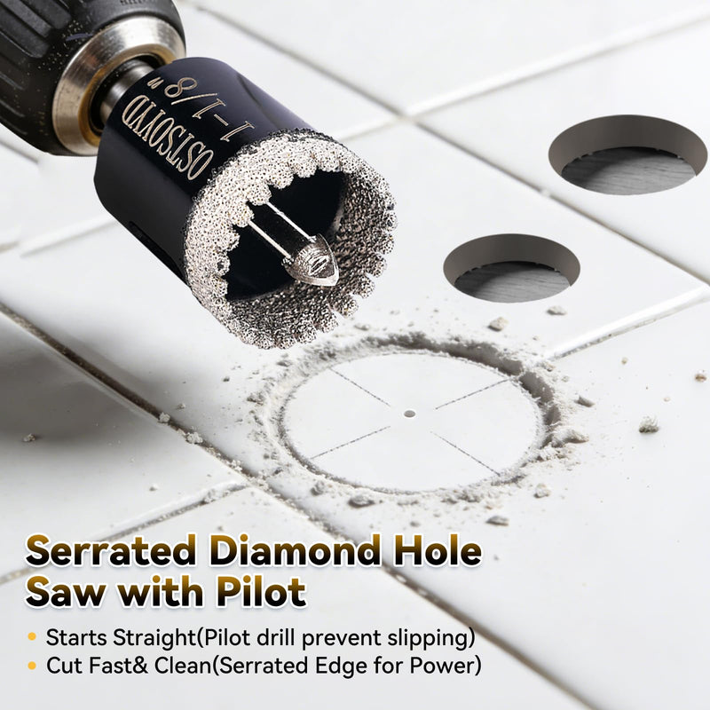 Serrated Diamond Hole Saw with Pilot Drill Bit, 6" Diamond Tipped Hole Saw for Precise Drilling，for Porcelain, Tile, Ceramic, Granite, Stone,Glass 150mm 6'' | 150mm 1