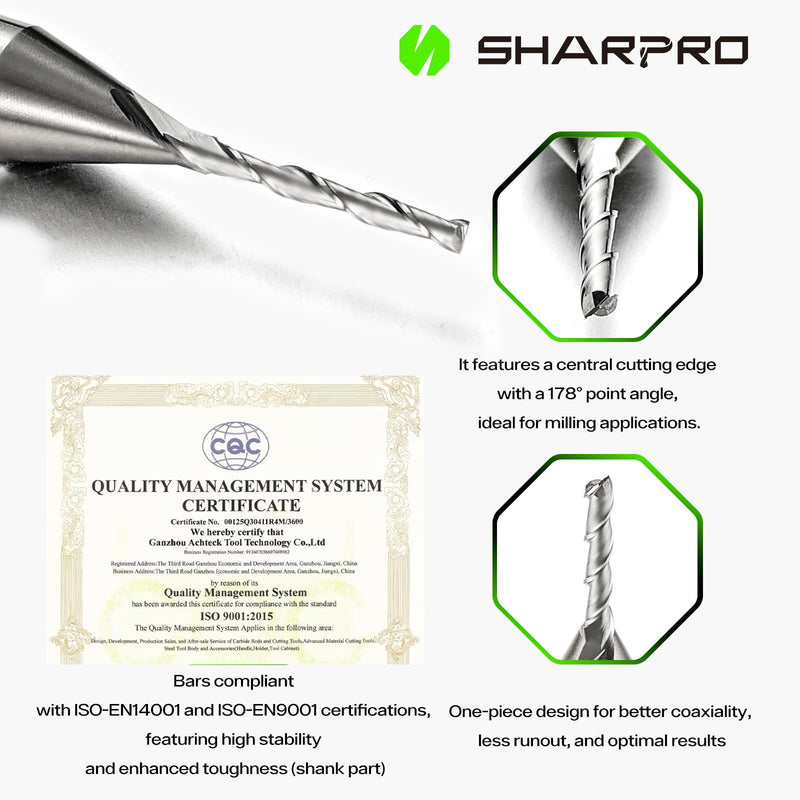 1/16 Router Bit 1/4 Shank, 1/16 CNC Router Bits 1/4 Shank, 1/16 Upcut CNC Bit, Up Cut Spiral Router Bits 1/4 , Solid Carbide Router Bits 1/4, Ideal for Wood Inlay, Plunge Plastic 3PCS 1/4" SHK - 1/2" CL - 1/16" DIA - 2" OVL 3