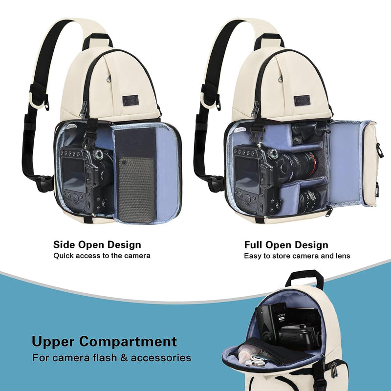MOSISO Camera Sling Bag, DSLR/SLR/Mirrorless Camera Case Camera Backpack | Shockproof Photography Bag with Tripod Holder&Removable Modular Inserts Compatible with Canon/Nikon/Sony/Fuji, Beige