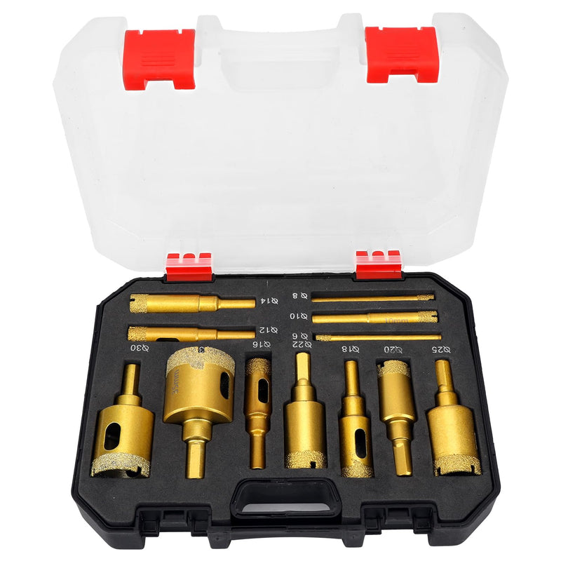 12-Piece Diamond Drill Bit Hole Saw Kit for Ceramic, Glass, and Tile Cutting - Perfect for Drilling Porcelain, Marble, Granite, and Gypsum - Includes Sizes from 0.24 Inch to 1.38 Inch (6mm to 35mm)
