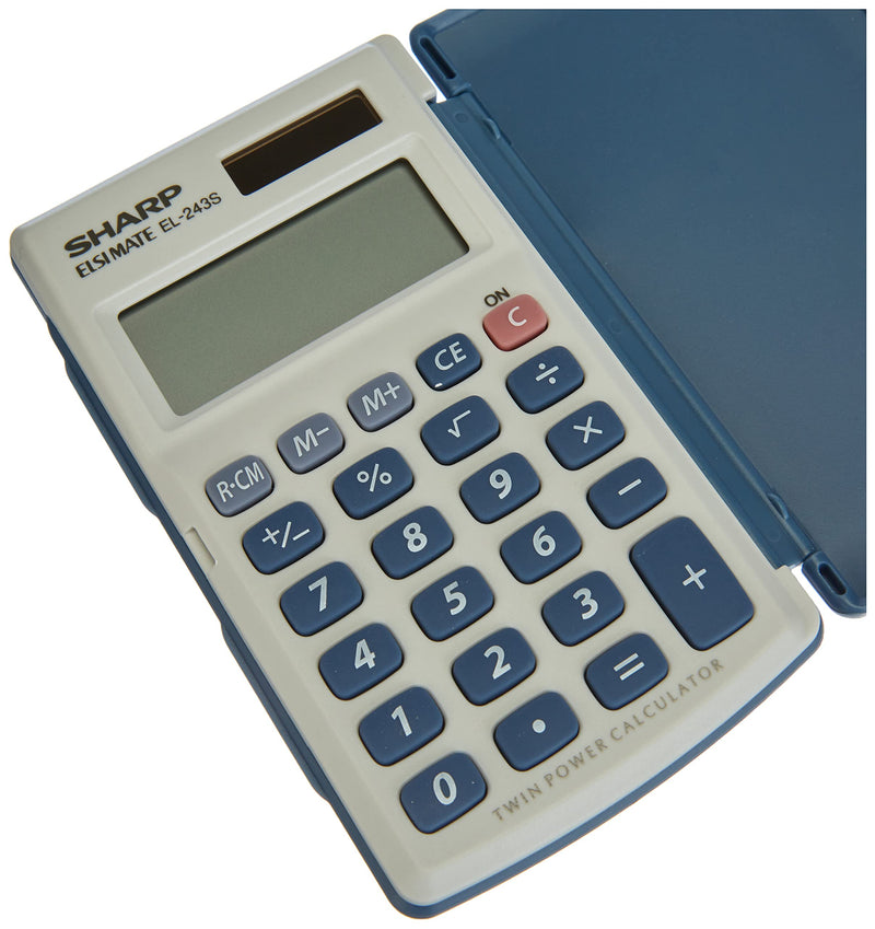 SHARP EL243S POCKET CALC SILV EL243S White with Blue case