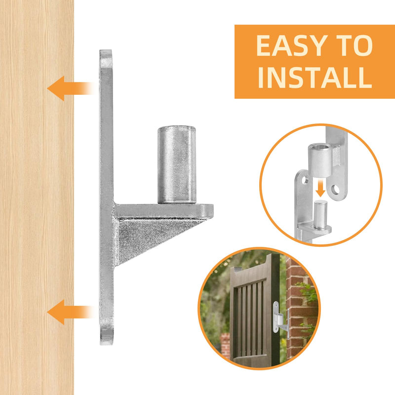 2 Set Heavy Duty Gate Hinges, Wall Mount Gate Hinges 5/8'' Pin Fence Post Hinge Set for Wooden or Concrete Fence Gate (Silver, Screws Included) Silver-2 Pairs