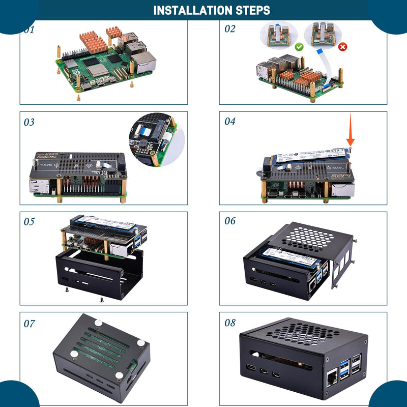 GeeekPi Metal Case with N04 PCIe M.2 Key-M NVMe SSD PCIe Peripheral Board for Raspberry Pi 5