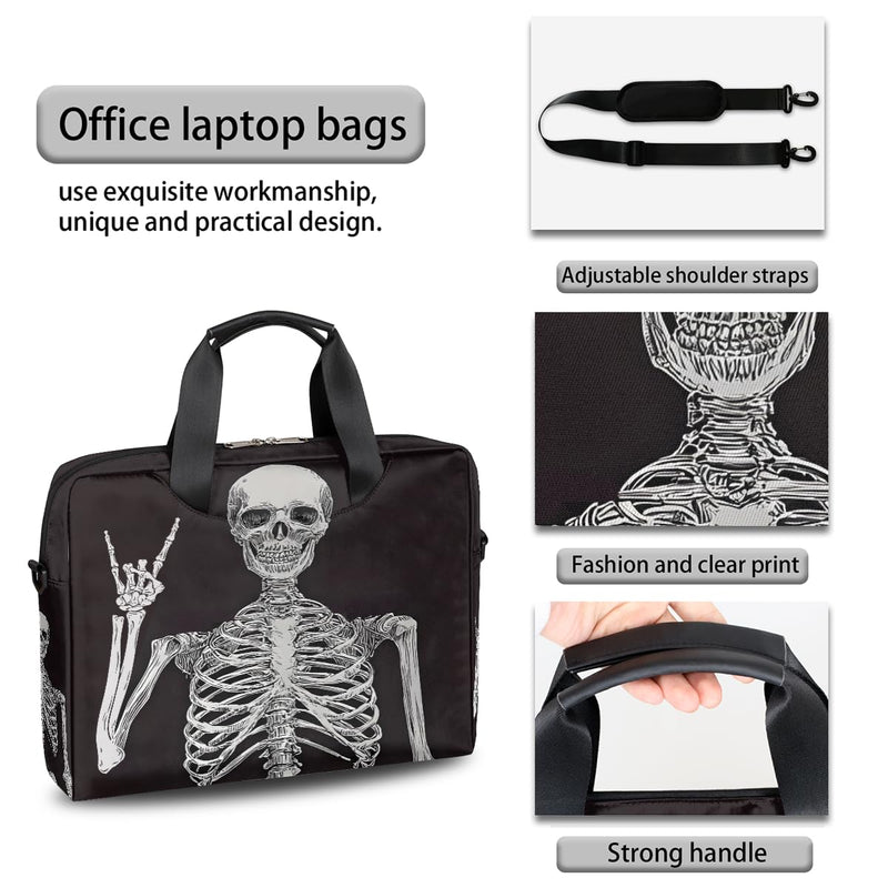 16in Laptop Bag for Women Men Waterproof Computer Carrying Messenger Case Handbag A07:black Skeleton Skull Gothnic