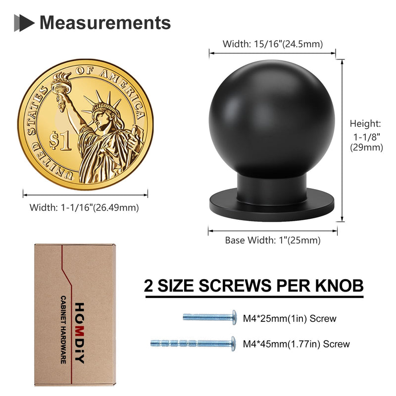 homdiy 15 Pack Cabinet Knobs 15/16 Inch Round Matte Black Finish Aluminum Mushroom Knobs for Kitchen Bathroom Dresser Drawer, Single Hole