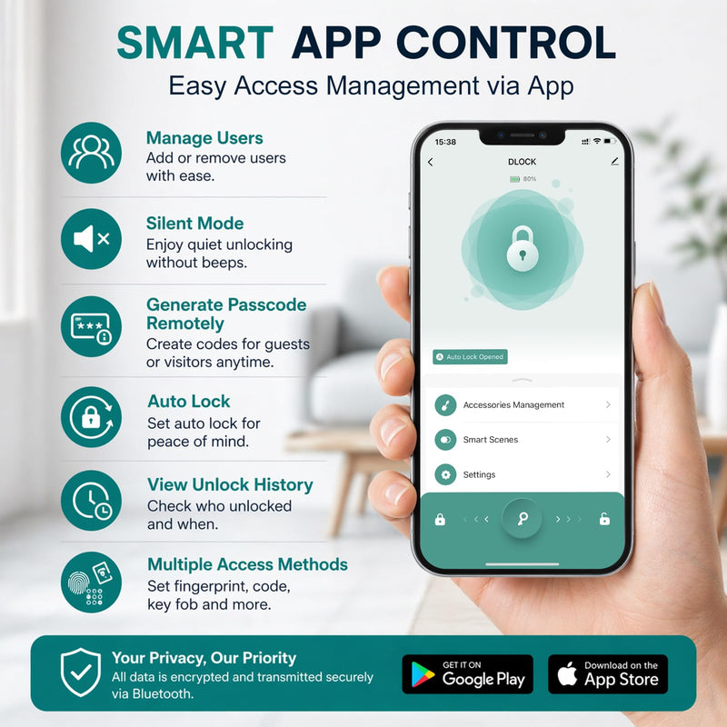 Fingerprint Door Lock, Smart Door Knob 5-in-1 with App Control & Standalone Mode, Keyless Entry with Fingerprint, Keypad Code, IC Card & Keys, Auto Lock, Silver