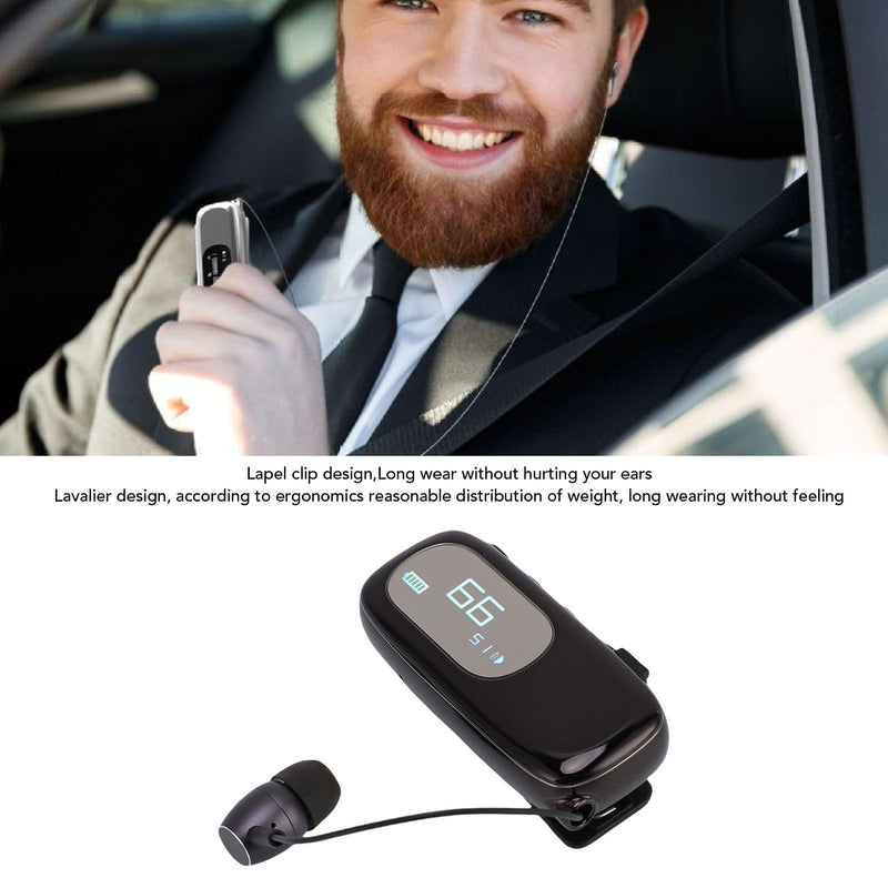 Retractable Wireless Headset Headphone Stereo Earphone, V5.4 Noise Cancelling Mic Clip on Earpiece LCD HandsFree Headset 20Hrs Talking Time Sports Earbud for Driving Business