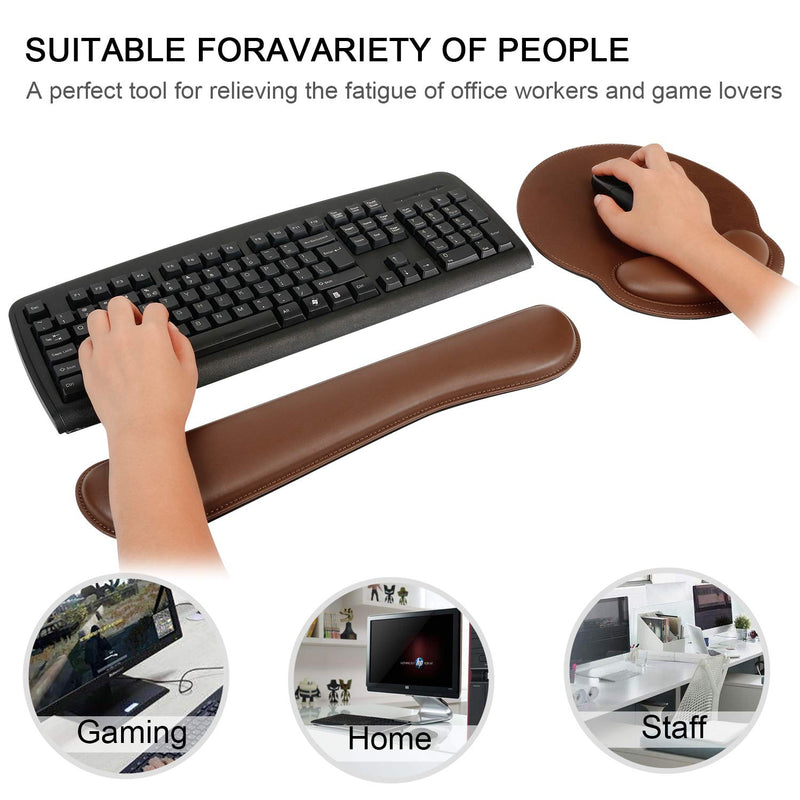 RICHEN Ergonomic PU Leather Keyboard Wrist Rest and Mouse Pad with Wrist Support, Memory Foam Set for Computer/Laptop,Gaming and Office, Comfortable for Easy Typing & Pain Relief (PU Brown) Pu Brown
