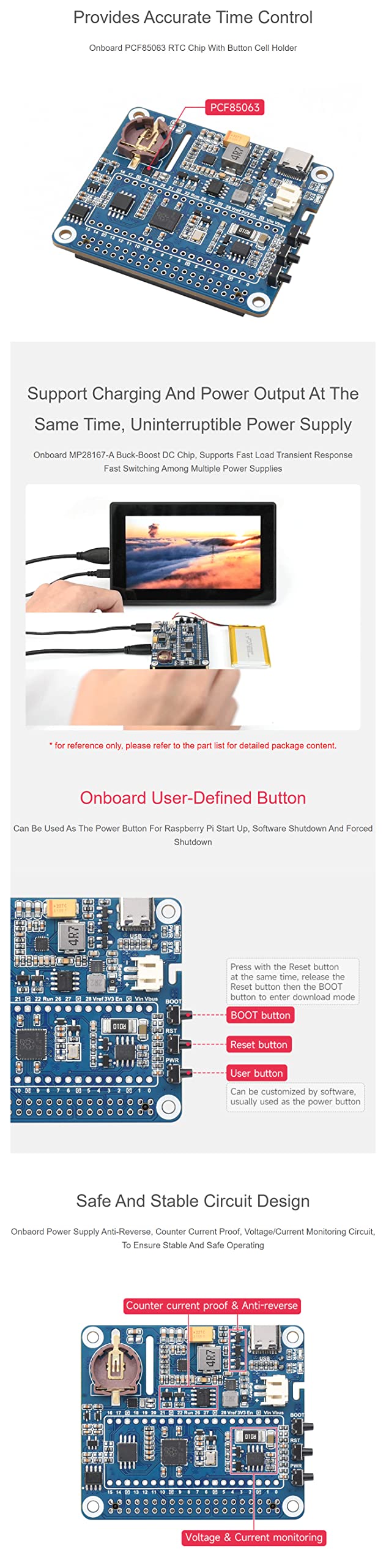 Power Management HAT for Raspberry Pi Series Board, Onboard RTC & Buck-Boost DC Chip,Supports Charging and Power Output at The Same Time