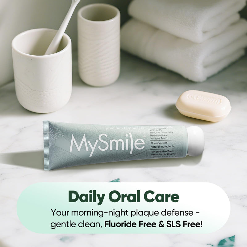 MySmile Fluoride Free Nano Hydroxyapatite Toothpaste for Sensitive Teeth, Strengthens Enamel, Remineralizes & Whitens Teeth, Freshens Breath for Adults, SLS Free, Misty Mint, 4.2 oz 4.2 Ounce (Pack of 3)