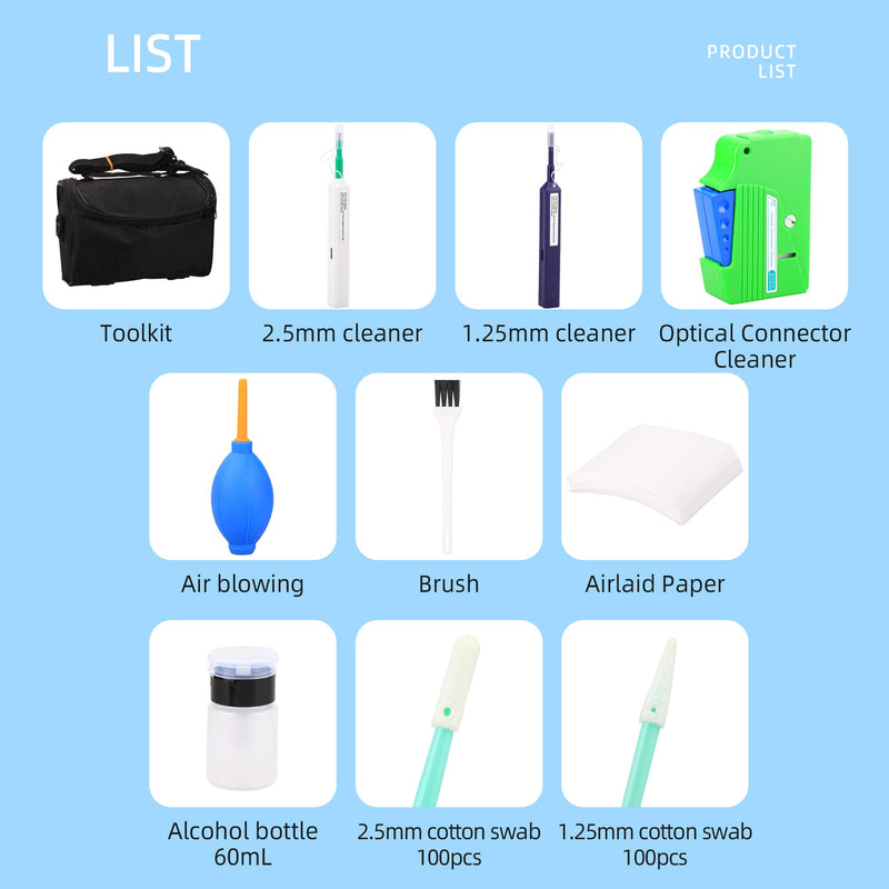 Fiber Optic Cleaning Kit Equipped with dust-Free Paper Cleaning Cotton swabs and Brushes Cleaning Box 1.25MM/2.5MM Cleaning Pens for SC/LC/FC Connections 1PCS Cleaning Small Set No.4