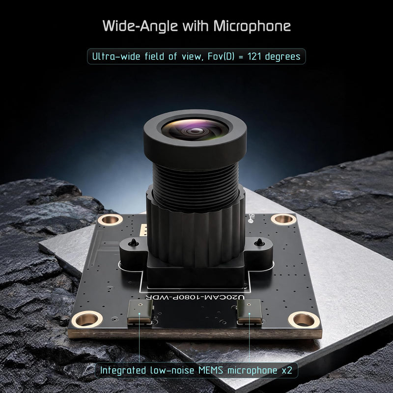 1080P USB2.0 UVC Camera, 121° Wide Angle, True Low-Light HDR WDR Camera, Built-in Mic, Plug & Play Webcam for PC, Raspberry Pi and All SBCs, Support Windows, Linux, Android, Mac OS.