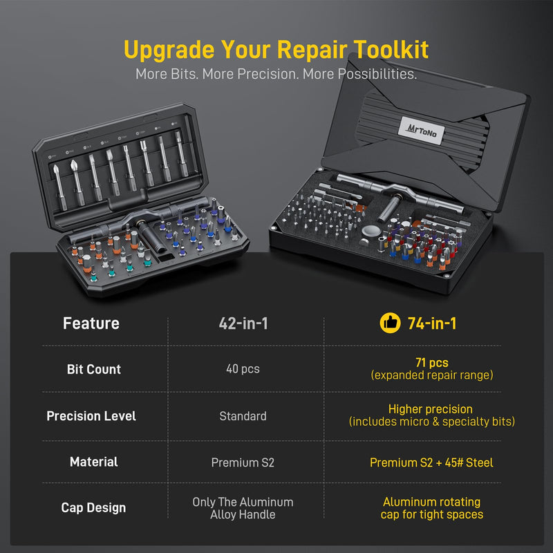 74 in 1 Magnetic Screwdriver Set, Ratchet Screwdriver, Multi Bit Screwdriver Set with Detachable Handle, RepairTool Kit for Furniture, Precision Electronics, Bicycle, DIY, Computer