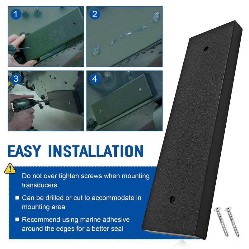 Transducer Mounting Board, Boat Transom Mounting Plate for Fish Finders & Transducers, 12" X 3.5" X 3/4", Transducer Mount Block Hardware Kit, Universal, Marine-Grade, Black, 1 Pack