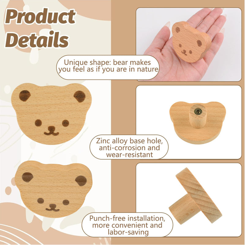 MOROBOR 12PCS Bear Shaped Wooden Knobs Single Hole Beech Wood Handles Cupboard Cabinet Handle Knob for Chest of Drawers with Screws& Expansion Tube Bear-12PCS
