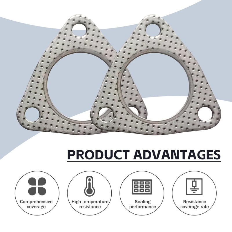 NTNEV 2 PCS Car Exhaust Pipe Gasket, 2.48" 3-Bolt Exhaust Flange Gasket with High Sealing, Modification Replacement Accessories, Suitable for Most Cars (Silver)