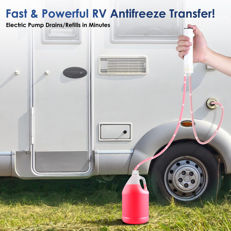 RV Electric Antifreeze Pump Kit, RV Antifreeze Accessories, Self-Priming Water Pump with 2 Hoses, Winterize RV Plumbing System, Marine Boat, Camper (RV Electric Antifreeze Pump Kit) Rv Electric Antifreeze Pump Kit