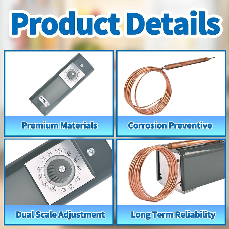 W1609-101 / TH-1609 Remote Temperature Thermostat Refrigeration Controller, 5-Foot Capillary Tube, Temperature Control Range -30°F /-34°C to 90°F /32°C