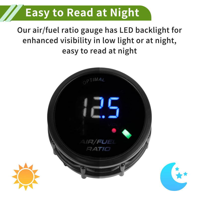 Air/Fuel Ratio Gauge 2" 52mm AFR Controller Gauge Colorful LED Digital Display Car Vehicle Automotive Universal Black Black Colorful