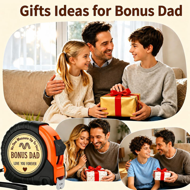 Stepdad Bonus Dad Gifts for Fathers Day Tape Measure 25 FT, Birthday Gift for Step Dad from Son Daughter Wife, Best Bonus Dad Stepdad Stepfather Presents Useful Stuff, Engraved Measure Tape Tools