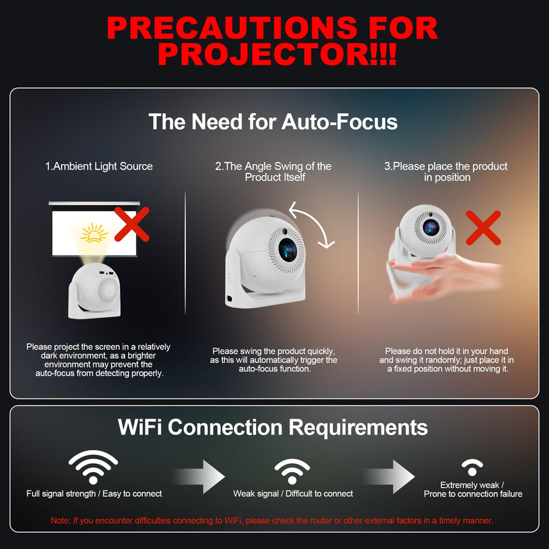 JY360 Video Projector - 200 ANSI,1080P, WiFi & Bluetooth! This Mini Portable Projector with Android 13 Features Auto Keystone, Autofocus & 180° Rotation