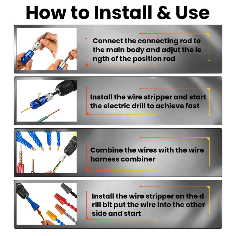 Wire Stripper for Drill, 6/8/10/12/14 AWG Wire Twister Tool for Drill, New Upgrade Drill Wire Stripper and Twister Kit, Wire Stripper Tool, Wire Stripping and Twisting Tool, Electrician Tools Set Black