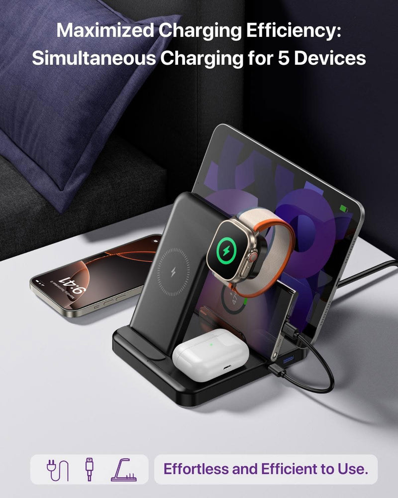 Intoval 5-in-1 Charging Station, for iPhones 17/17 Pro/17 Pro Max and Androids, iPad Pro/Air/Mini, Apple Watch 11/Ultra 3/Ultra 2/Ultra/10/9/8/7/SE, Wireless Charging Dock for Multiple Devices (White) White