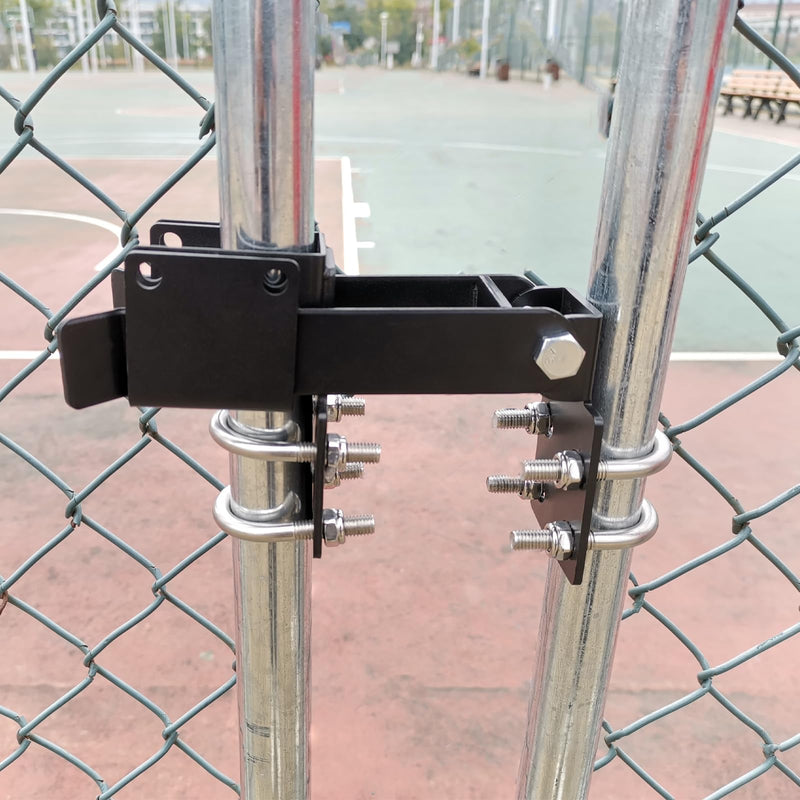 BiJun Chain Link Double Gate Latch for 1-3/8 Inch Gate Frames - Strong Arm Design with Padlock Holes,Chain Link Fence Latch for Ranch Fences & Yard Gates (Black) Black