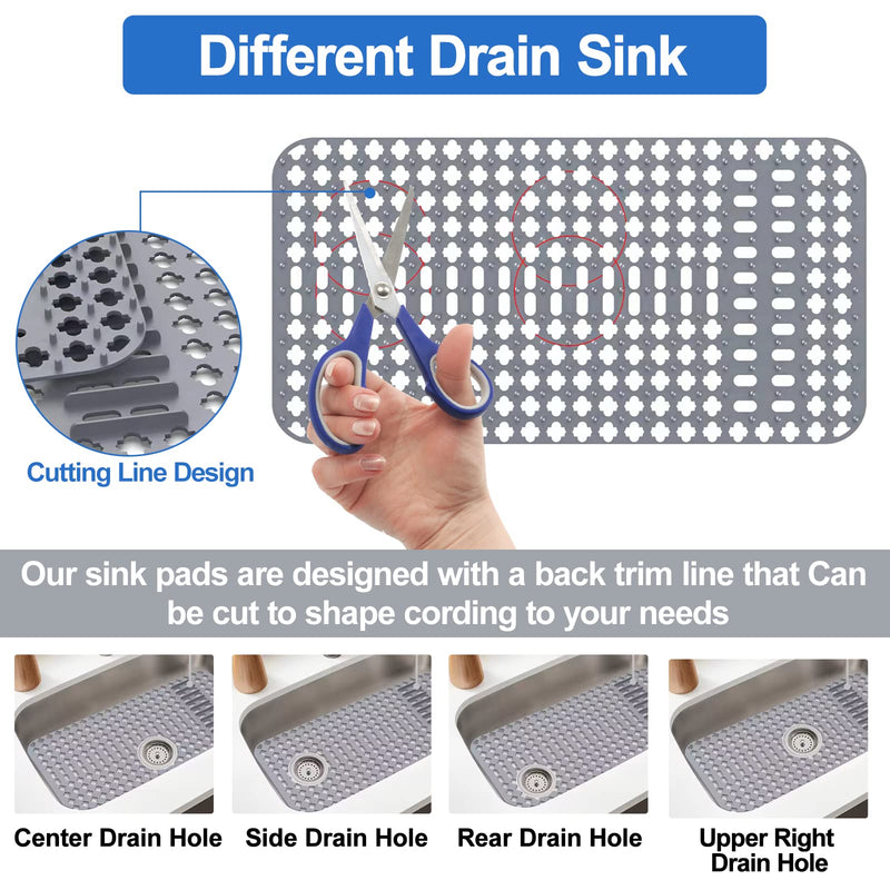 ARLBA Upgraded Silicone kitchen sink mat Rear Drain/Center Drain, 25" x 13" Sink Protector Mat Rubber Sink Rack for Kitchen Sink,Silicone Sink Mats for stainless Steel Sink Farmhouse Sink Accessories