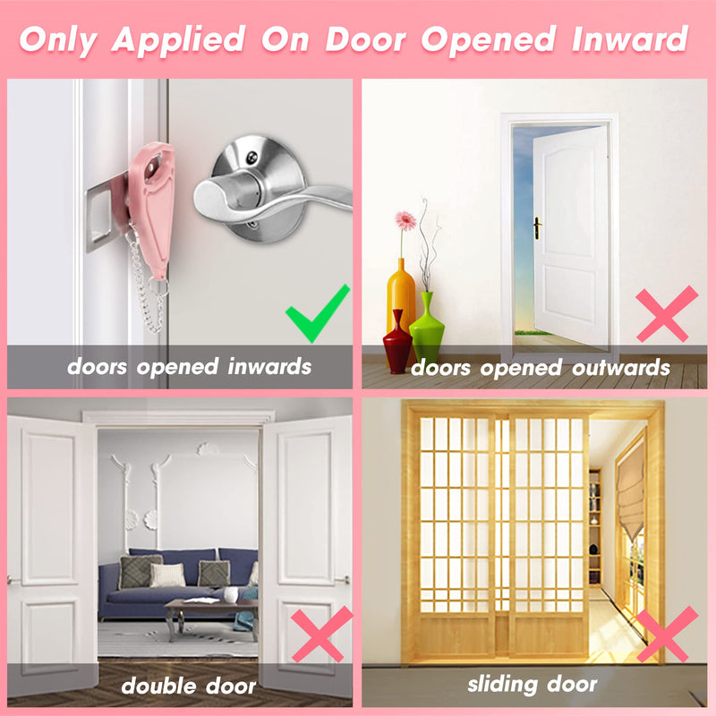AceMining Portable Security Door Locker Travel Lockdown Locks for Additional Safety and Privacy Perfect for Traveling Hotel Home Apartment College-Pink(2 Pack) 2 Pack