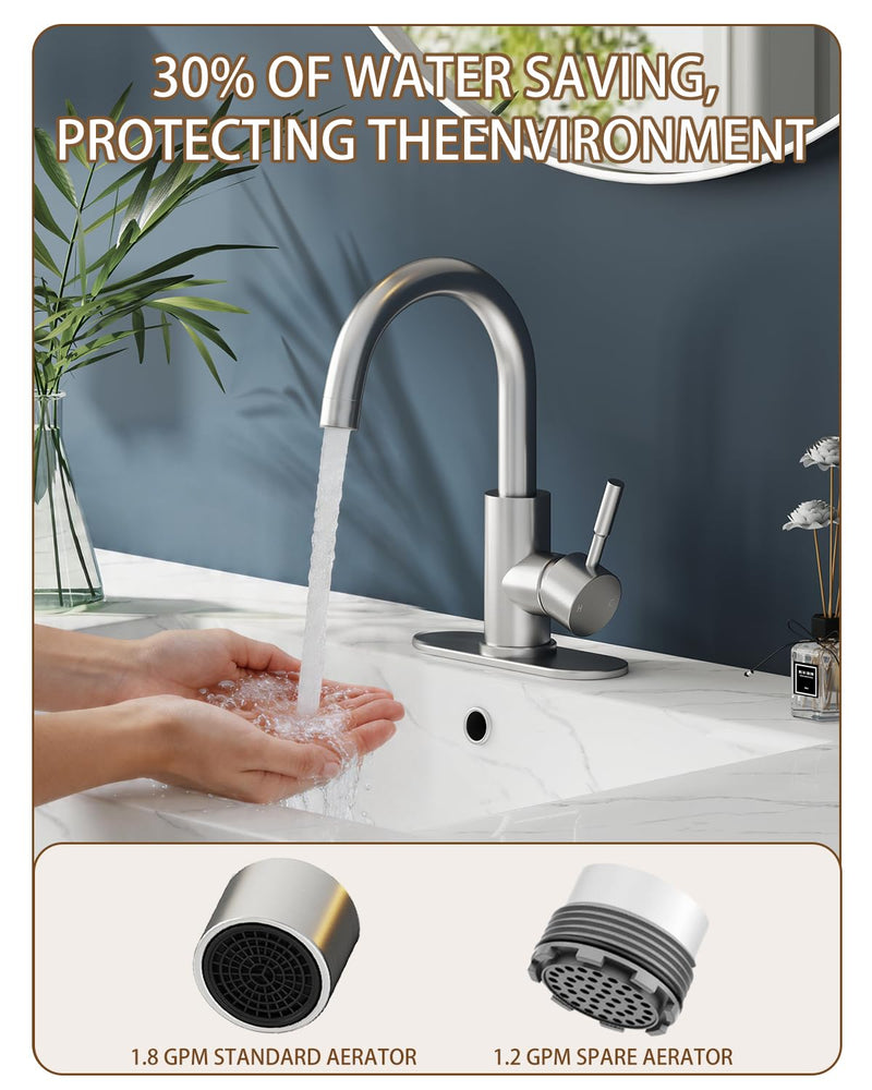 Fransiton Bathroom Faucets, Bar Sink Faucet Single Hole for Bathroom Kitchen Campers with Pop-Up Drain Hose, Suitable for Farmhouse Vanity Lavatory Brushed Nickel Classic