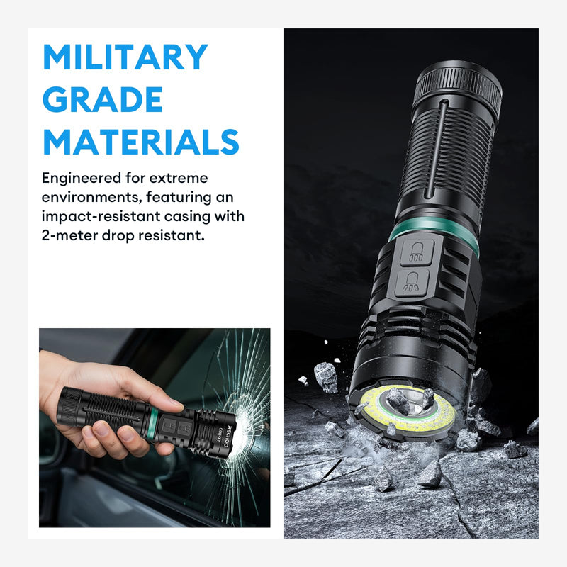 RECHOO Rechargeable Flashlights High Lumens, 990000lm LED Flashlight Rechargeable, Fixed Foucs, 8 Lighting Modes Waterproof Small Flashlight for Camping, Hunting, Emergency, Gifts for Men 2 Pack