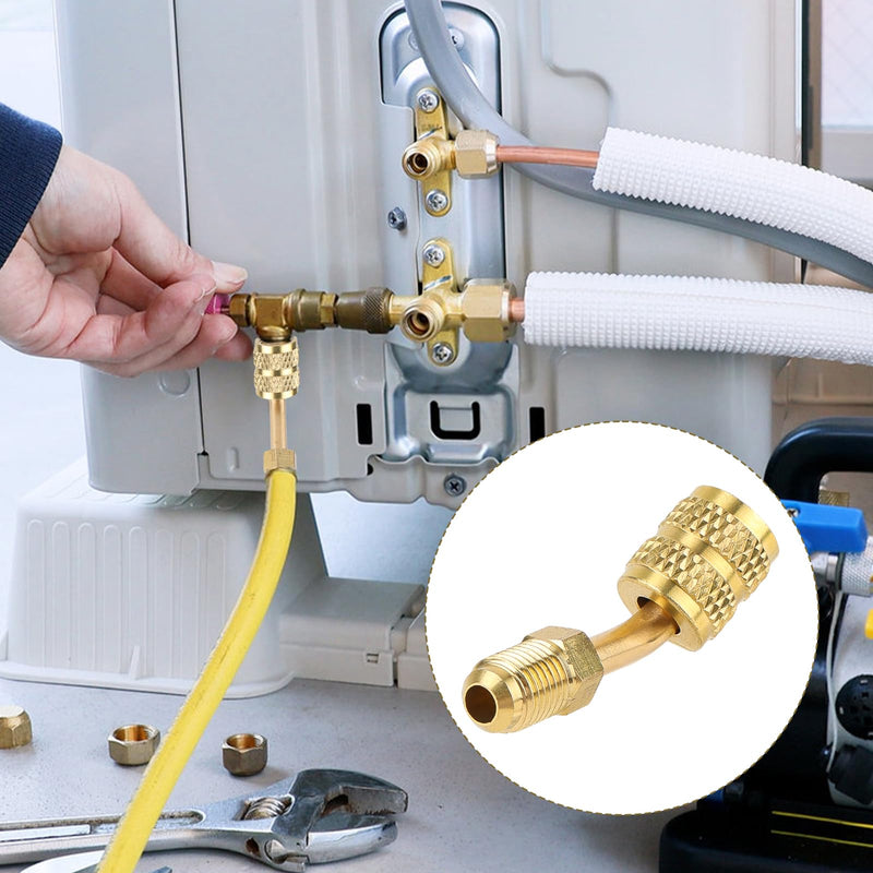 R410a Adapter Connector for Mini Split System, 5/16in Female 1/4in Male Flare Charging Vacuum Port Hose Adapter with Thimble for Air Conditioners Refrigeration Valve HVAC Service