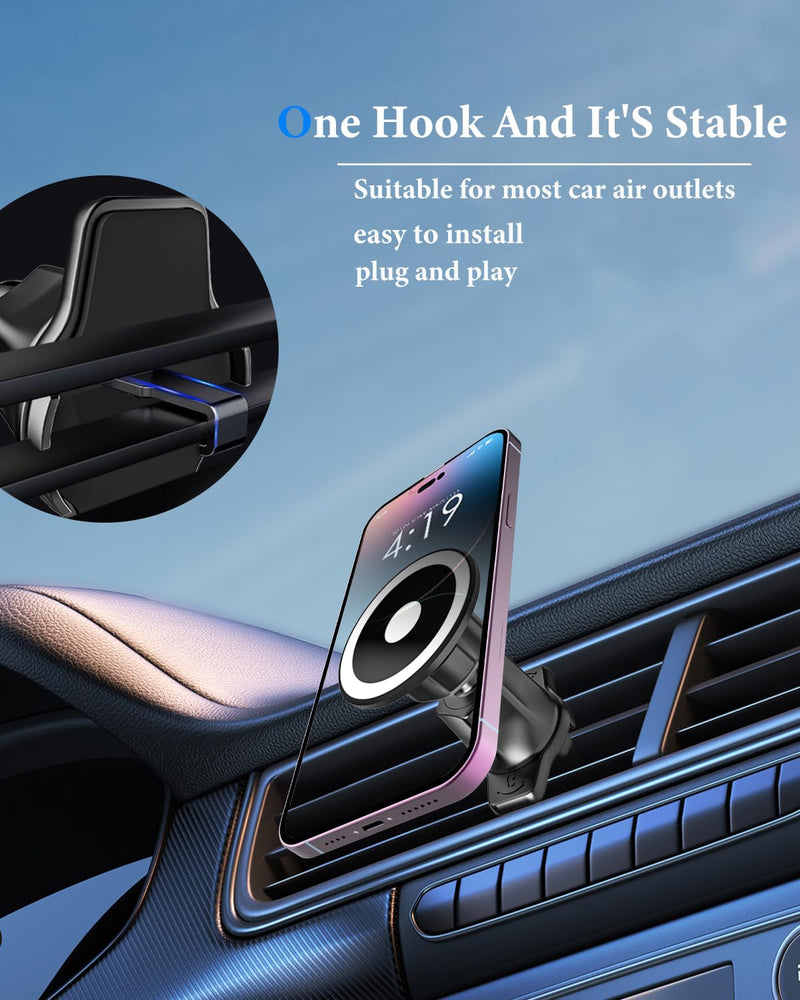 Magnetic Cup Holder Phone Holder for Car Mount [Upgraded 4-in-1] Magsafe Cell Phone Mount for Cup Holder & Air Vent, Magnet Phone Drink Holder Expander for iPhone 15 14 Pro Max & All Phones
