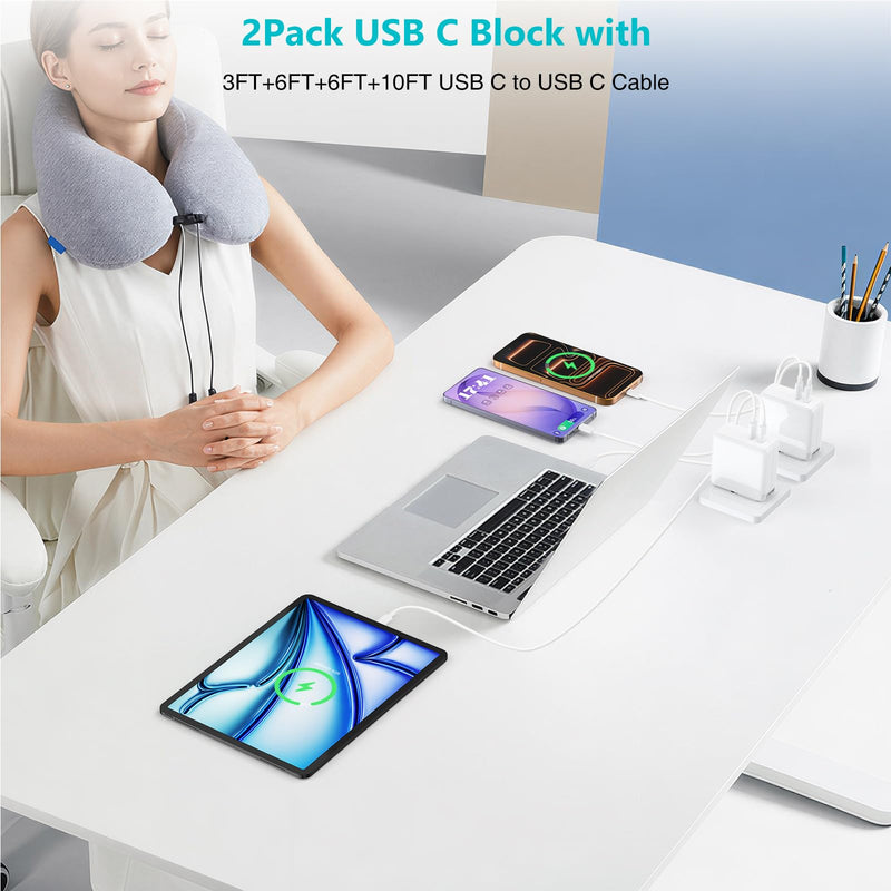 USB C MacBook Charger for MacBook Pro/MacBook Air 16 15 14 13 Inch 2025 2024 2023 2022 2021 2020 2019 M5 M4 M3 M2 M1,2Pack 75W USBC Laptop Power Adapter with 3+6+6+10ft USBC Cable for iPhone 17/16/15 White 3/6/6/10ft