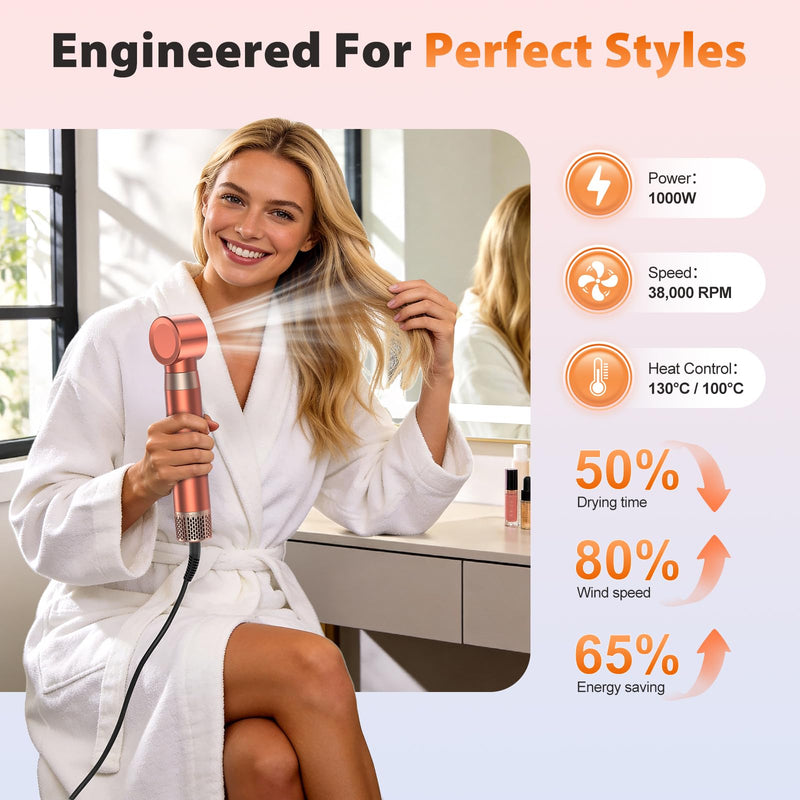 5 in 1 Blow Dryer Brush Set, Upgrade Hair Dryer & Blow Dryer Brush & Air Curling Wrap & Paddle Brush, Detachable Hot Air Styling Tools, High Speed Travel Hair Volumizer Straightener Curler Amber Gold | Upgrade Hair Dryer & Blow Dryer Brush & Air Curlin...