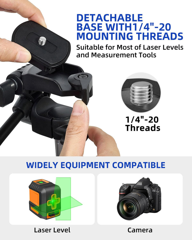 16.5"-55" Aluminum Tripod for Laser Level, 1.2lb Lightweight, 3D Pan Tilt with Bubble Level, Quick Release Plate, Silver 55 inches