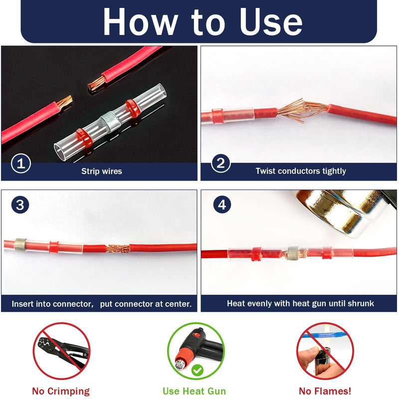 ZQZ 540PCS Solder Seal Wire Connectors Kit, Heat Shrink Solder Stick, Waterproof Soldering Butt Connectors, Electrical Crimpless Solders Wire Terminals Assortment Kit, Marine Butt Splice Connector Solder Seal 540PCS