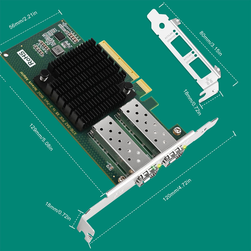 PCIE X8 Interface to 2X 10GbE SFP+ Fiber Port Converged Ethernet Adapter, Intel Dual Port 10GbE Ethernet Controller X710-BM2, 2-Port 10GbE PCIE NIC Card, 2X 10GbE SFP+ LAN Adapter (X710-DA2)