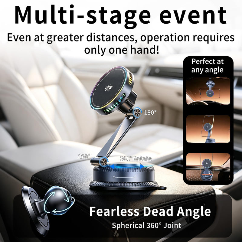 for Qi2.2 25W MagSafe Car Mount Charger,【7omm Big Suction Cup + Cooling Fan】 Magnetic Wireless Car Charger with 45W Adapter,Vacuum Suction Cup Phone Mount for iPhone 17-12,Android,Samsung